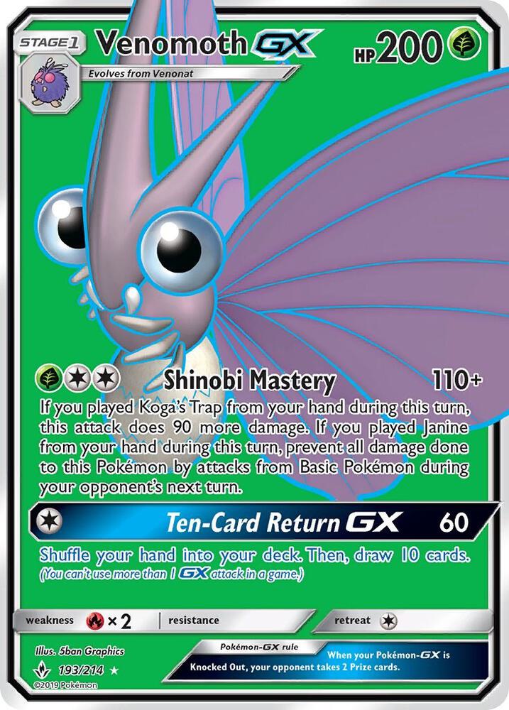 Venomoth GX (Full Art) - 193/214 | Ultra Rare | (SM10 | SM - Unbroken Bonds)