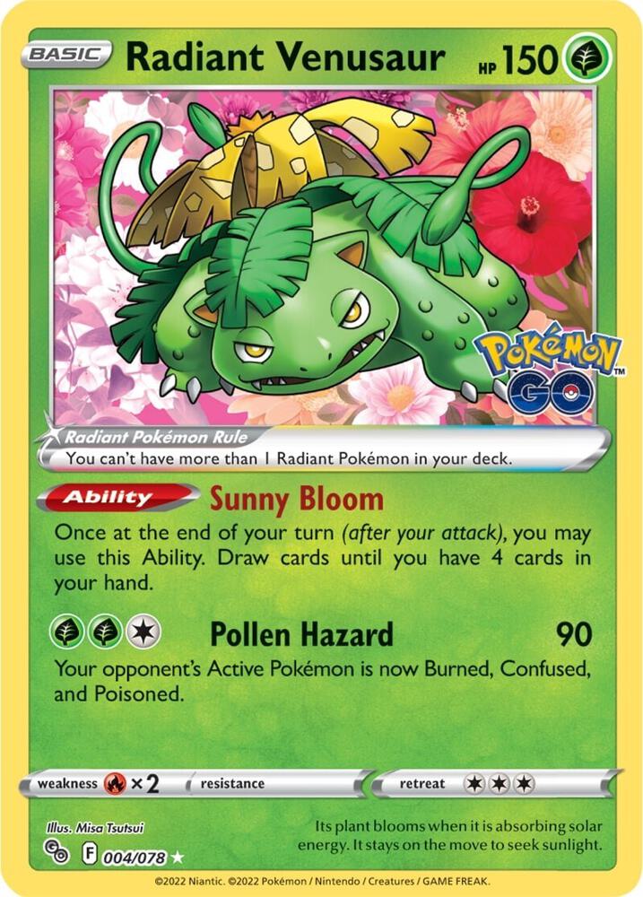 Radiant Venusaur - 004/078 | Radiant Rare | (PGO | Pokemon GO)